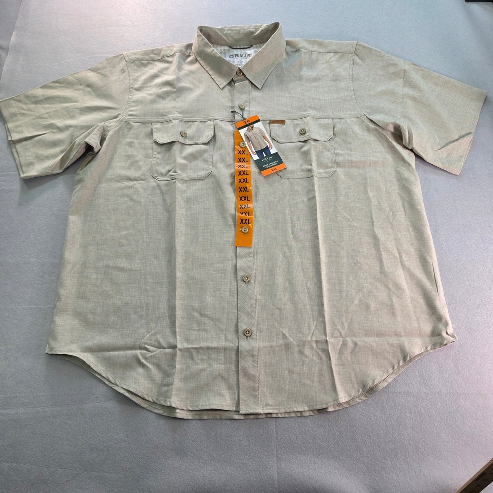 Orvis Tech Shirt XXL Khaki Quick Dry UPF 20+ Outdoor Fishing Travel